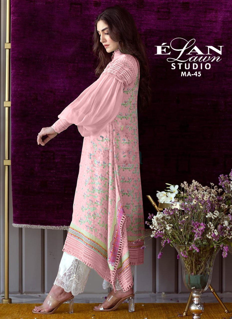 Elan Lawn Studio Ma 45 Designer Top With Bottom Collection